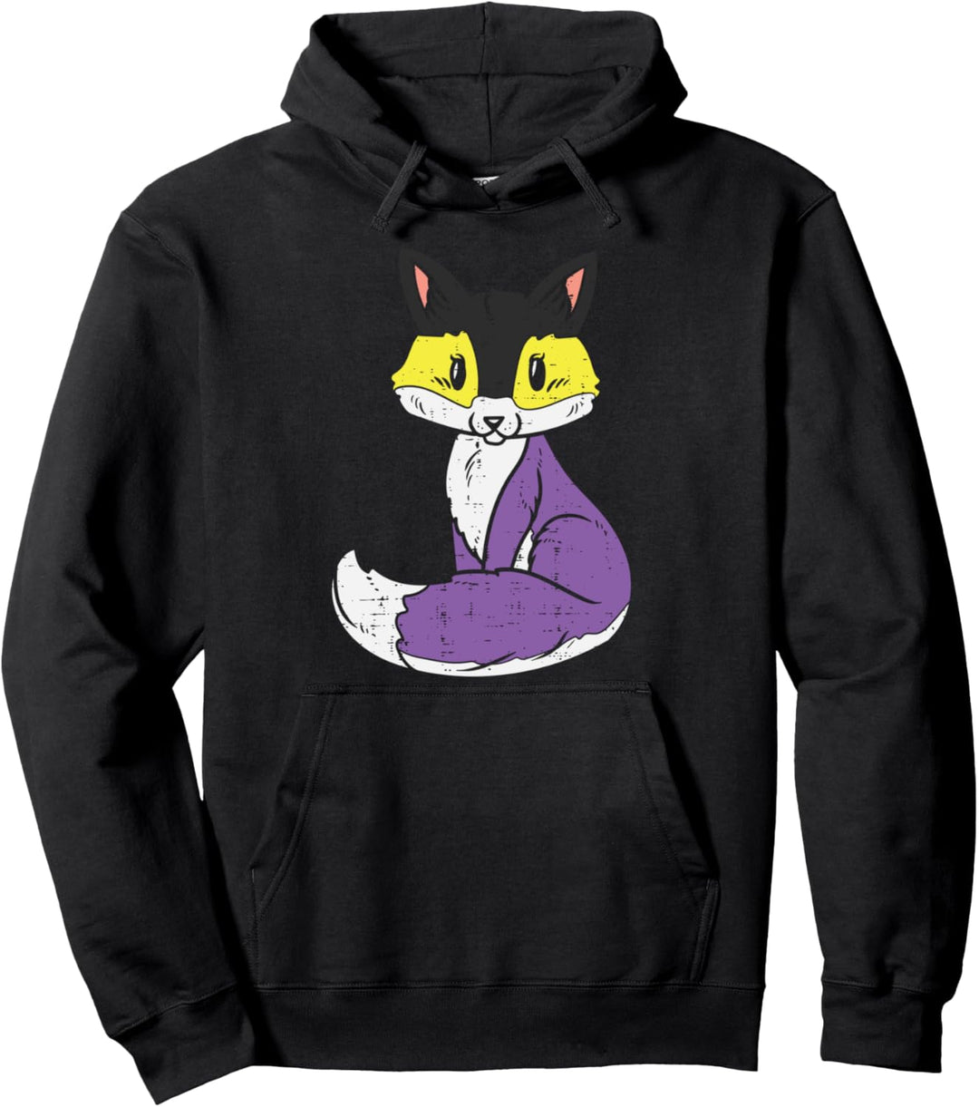 Fox Animal LGBTQ Non-Binary Flag Genderqueer Enby NB Pullover Hoodie