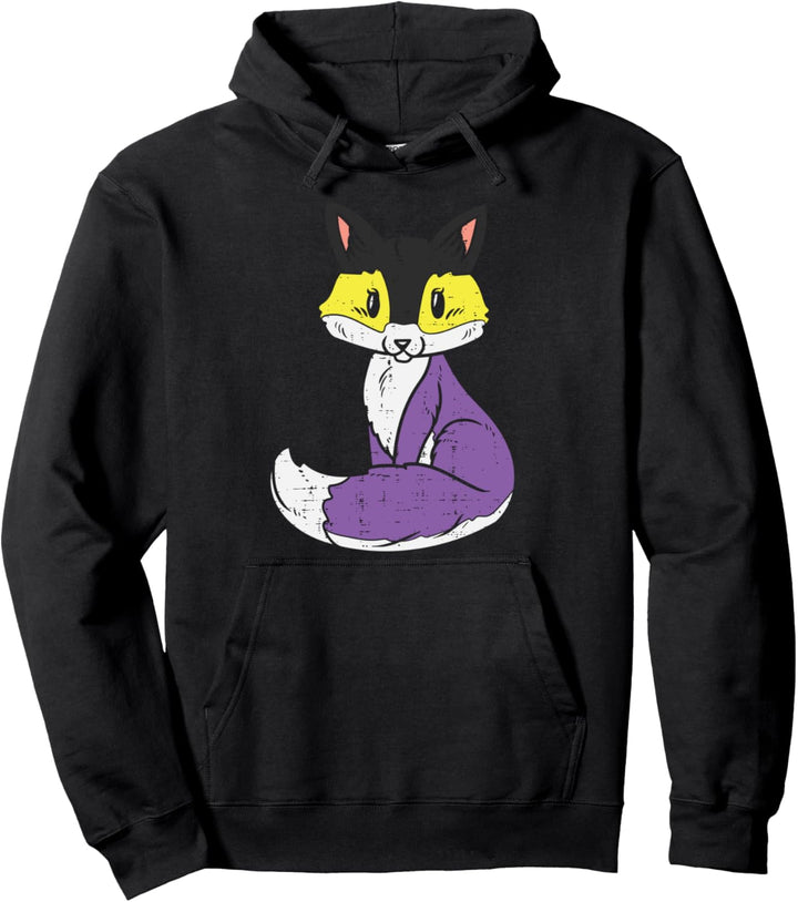 Fox Animal LGBTQ Non-Binary Flag Genderqueer Enby NB Pullover Hoodie