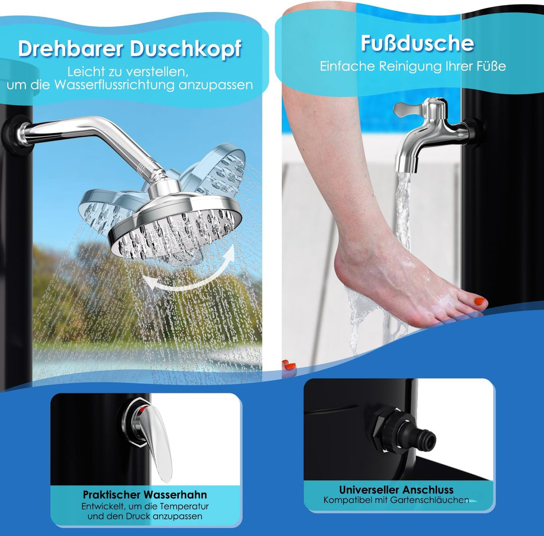 Joparri Solardusche 20 Liter, Schwarz Gartendusche, Einstellbare Temperatur bis 60°C, 50 PSI Wasserd