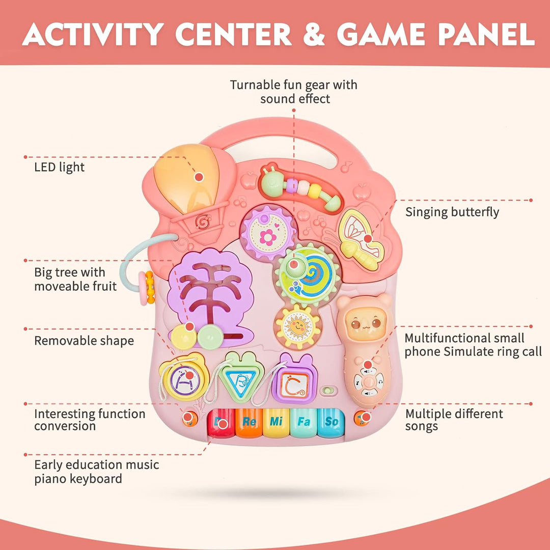 Lauflernhilfe für Kinder, Lauflernwagen mit Montessori Spielzeug und Geräusche, Musik und abnehmbare