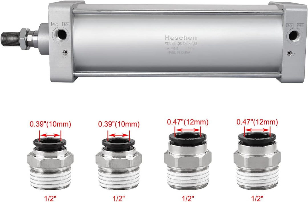 Heschen Pneumatischer Standard-Luftdruckzylinder, SC 125-300, PT1/2 Anschluss, 125mm Bohrung, 300mm