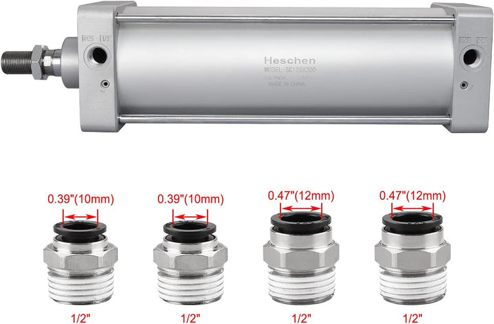 Heschen Pneumatischer Standard-Luftdruckzylinder, SC 125-300, PT1/2 Anschluss, 125mm Bohrung, 300mm