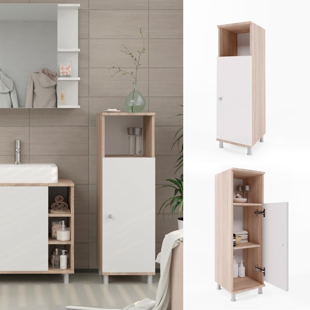 Vicco Midischrank Fynn, Weiss/Sonoma/Sonoma, 30 x 95 cm Weiss/Sonoma 95 x 30 cm, Weiss/Sonoma 95 x 3