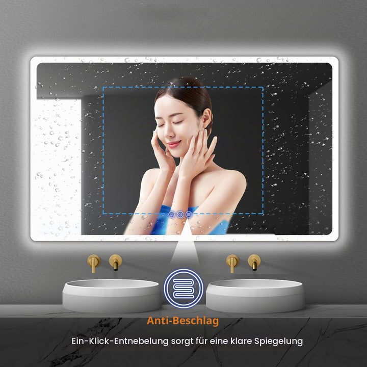 Badspiegel mit Beleuchtung 150x90cm, Badezimmerspiegel Wandspiegel und Touch-Schalter, IP65-Led-Spie