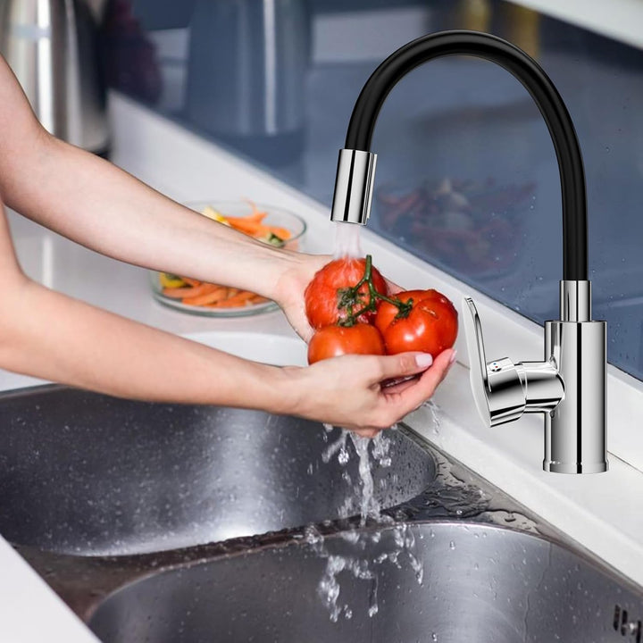 Wasserhahn Küche mit Flexibler Auslauf, Wasserhahn Küche Schwarz, Spültischarmatur 360° Drehbar, Küc