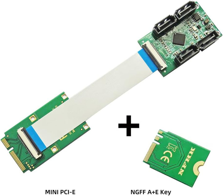 cablecc Mini PCI-E&A+E-Key auf Vier SATA3.0 6 Gbit/s Festplattenverlängerungskartenkabel 10 cm für S