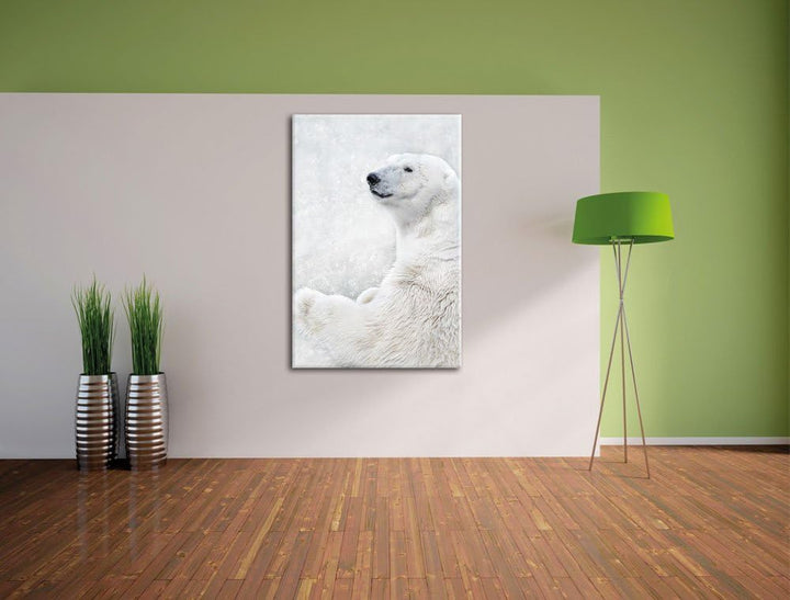 Stehender Eisbär, Format: 100x70 auf Leinwand, XXL riesige Bilder fertig gerahmt mit Keilrahmen, Kun