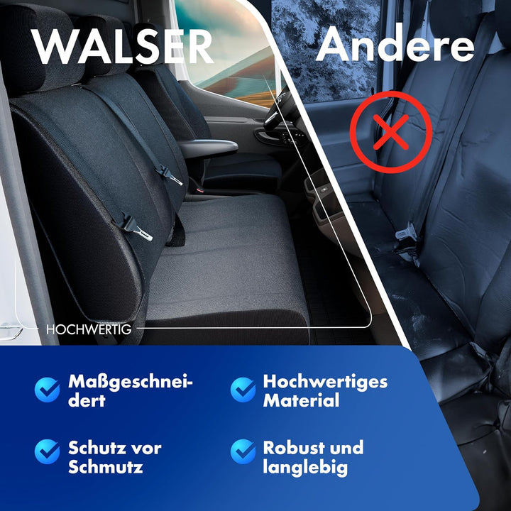 Walser Transporter Sitzbezüge Auto kompatibel mit FIAT Ducato, Einzelsitz Armlehne innen/Doppelbank,