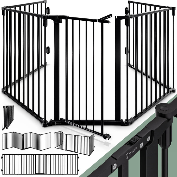 CASARIA® Kaminschutzgitter mit Sicherheitstür Metall Ofenschutzgitter 306x77cm Kamingitter ohne Bohr