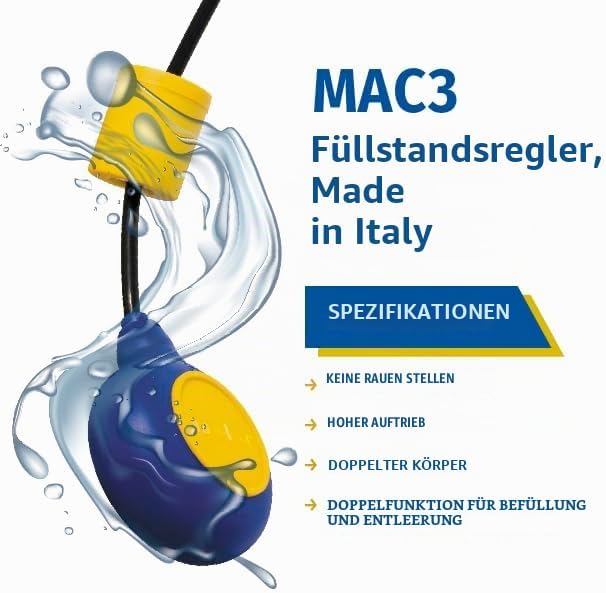Schwimmerschalter MAC3 für Tauchpumpe – Elektrischer Schwimmschalter 10m, Wasserstandsregler für Zis