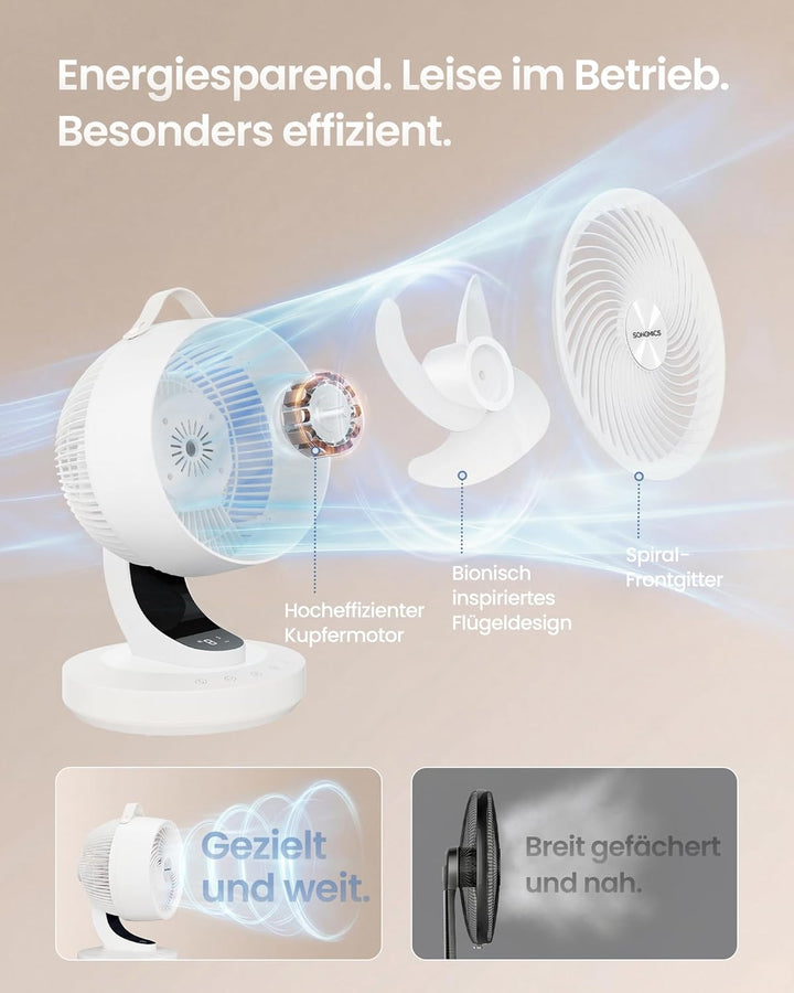 SONGMICS Tischventilator, Ventilator leise 20 dB, Luftzirkulator LED-Display, Fernbedienung, effizie