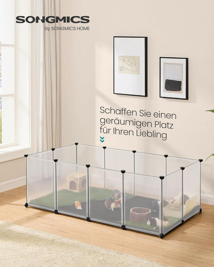 SONGMICS Kleintiergehege mit Bodenplatten, Laufstall mit Abnehmbarer und wasserfester Unterlage, Geh