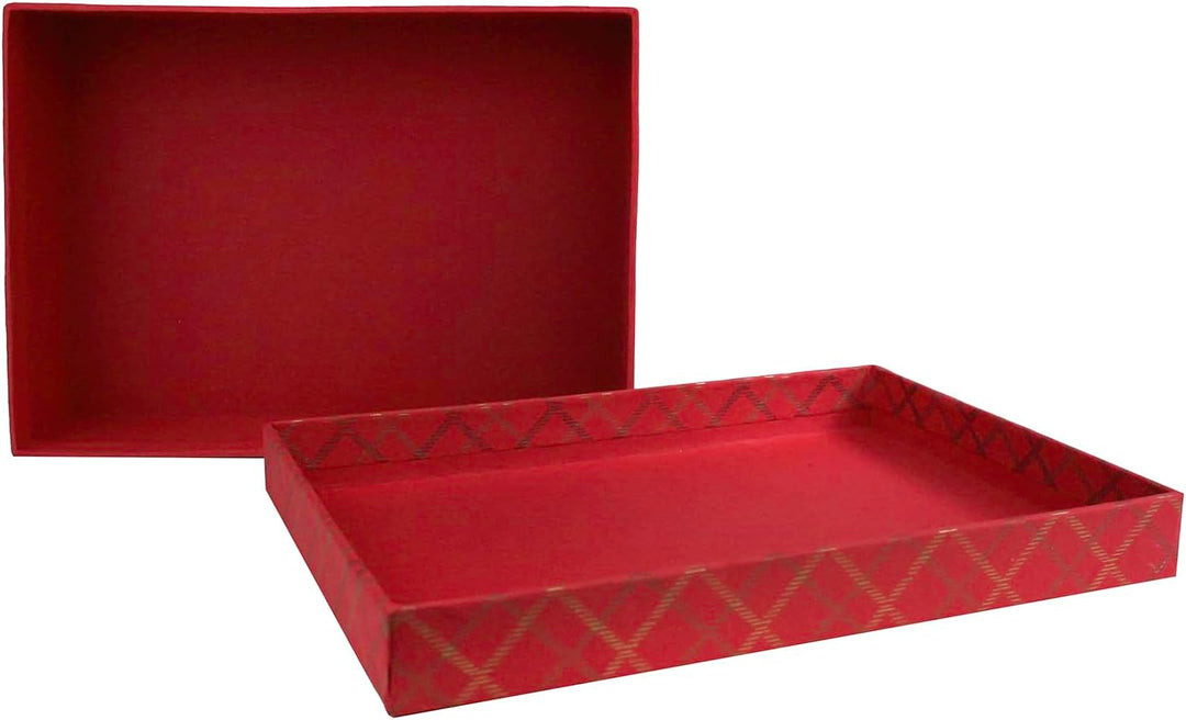 Emartbuy Handgefertigte Geschenkbox aus Baumwollpapier, kariert, rot, 38 x 27 x 10 cm (15 x 10,6 x 3