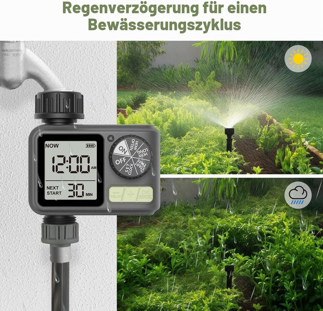 Bewässerungscomputer, Bewässerungsuhr mit Regenverzögerung/Automatischem &amp; Manueller Modus, IPX5 Was