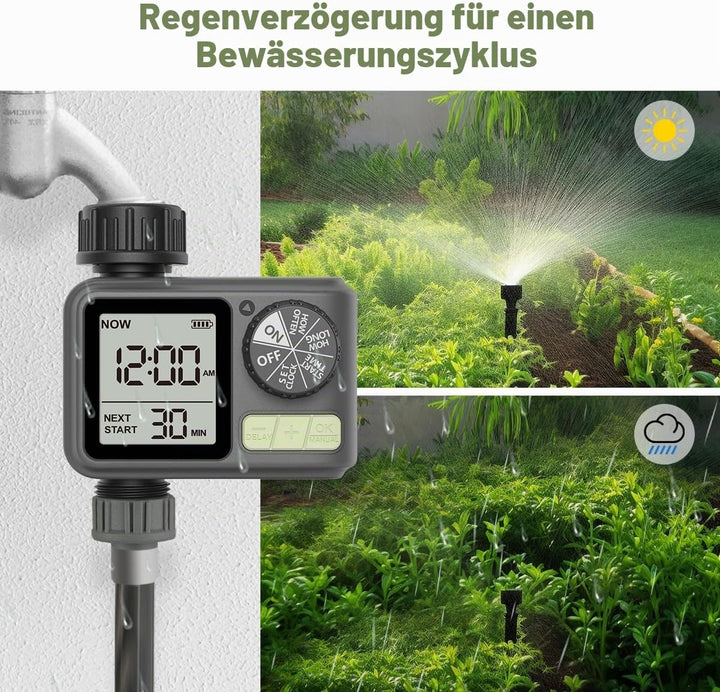 Bewässerungscomputer, Bewässerungsuhr mit Regenverzögerung/Automatischem &amp; Manueller Modus, IPX5 Was