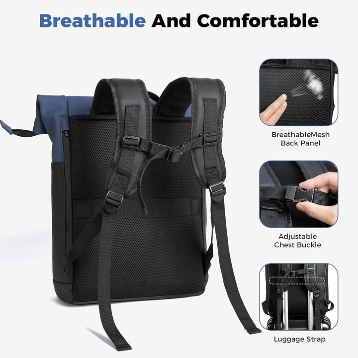 Wasserdicht Rucksack, Laptop Rolltop Rucksack für Herren & Damen Mit Diebstahlsichere Reissverschlus