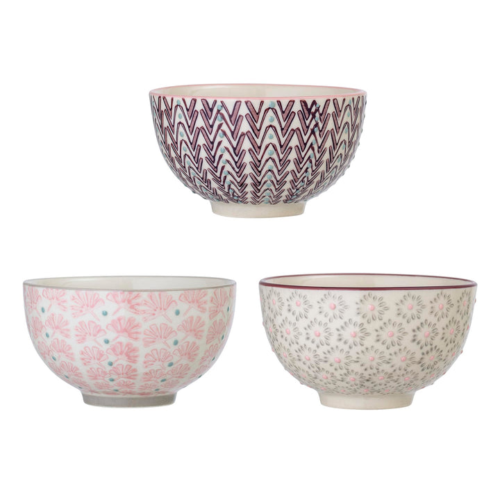Bloomingville Schale Maya, rosa grau lila, Keramik, 3er Set, 11,5 x 6,5 cm (Ø/H)