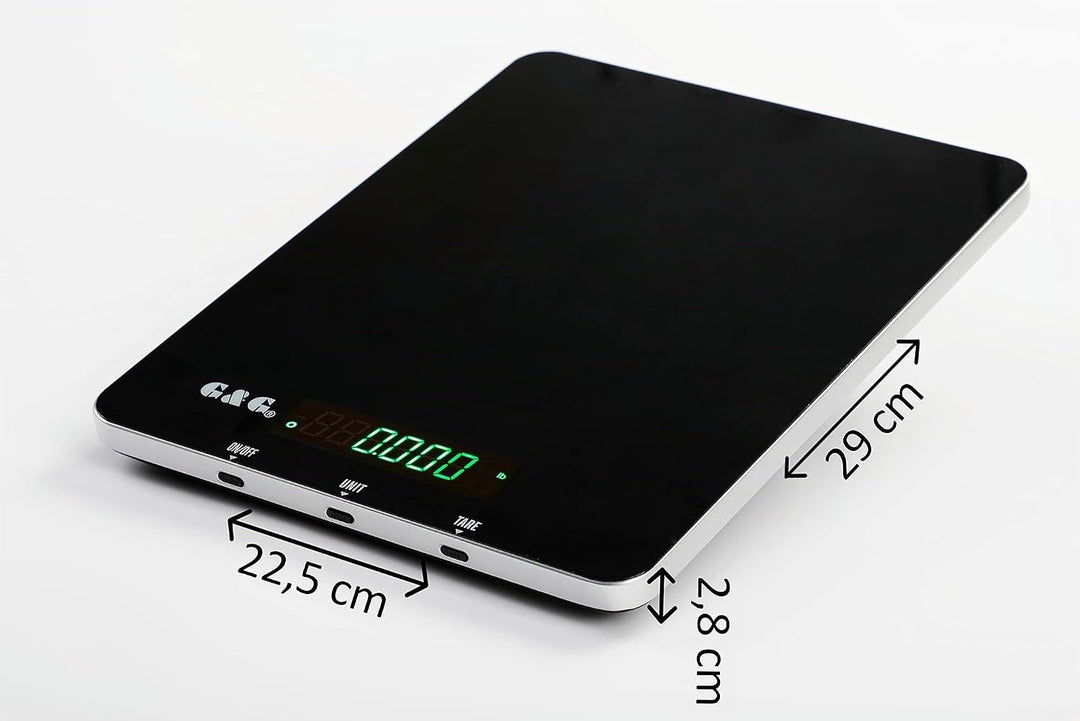 G&amp;G KH-30K, Küchenwaage bis 30kg/1g, 29 * 23 cm gross, einstellbare Abschaltautomatik,mit Netzteil u