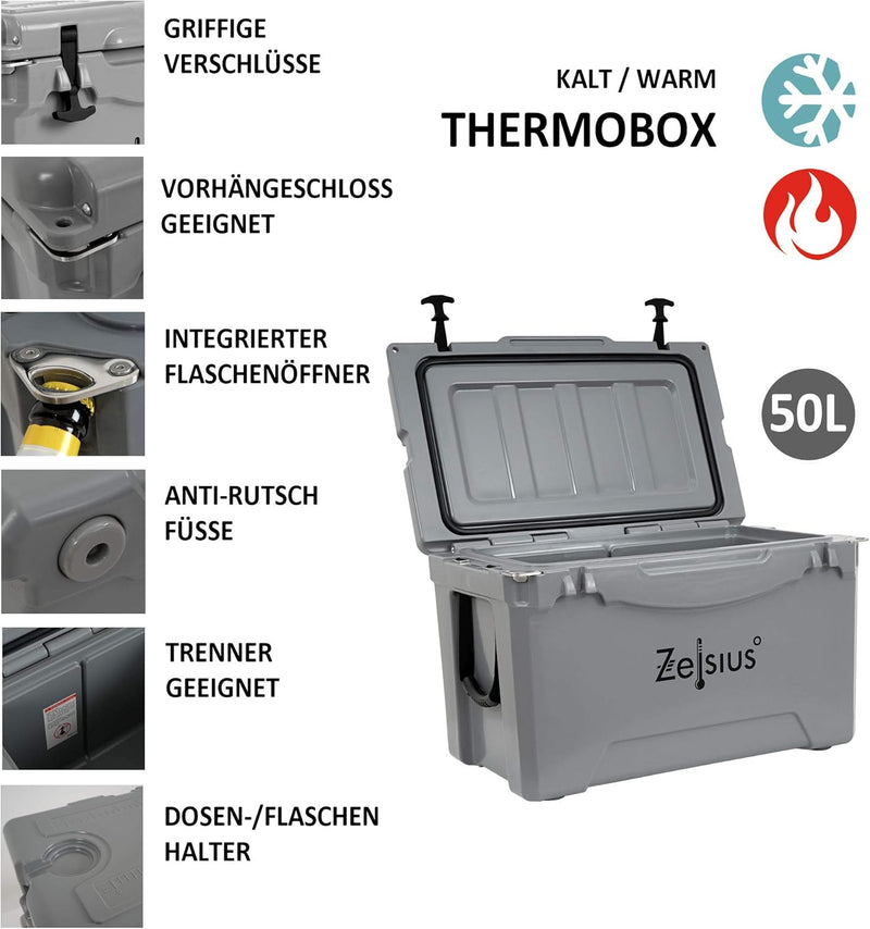 Zelsius Kühlbox 50 Liter | Coolbox | Tragbare Cooling Box ideal für Auto Camping Urlaub Angeln Freiz