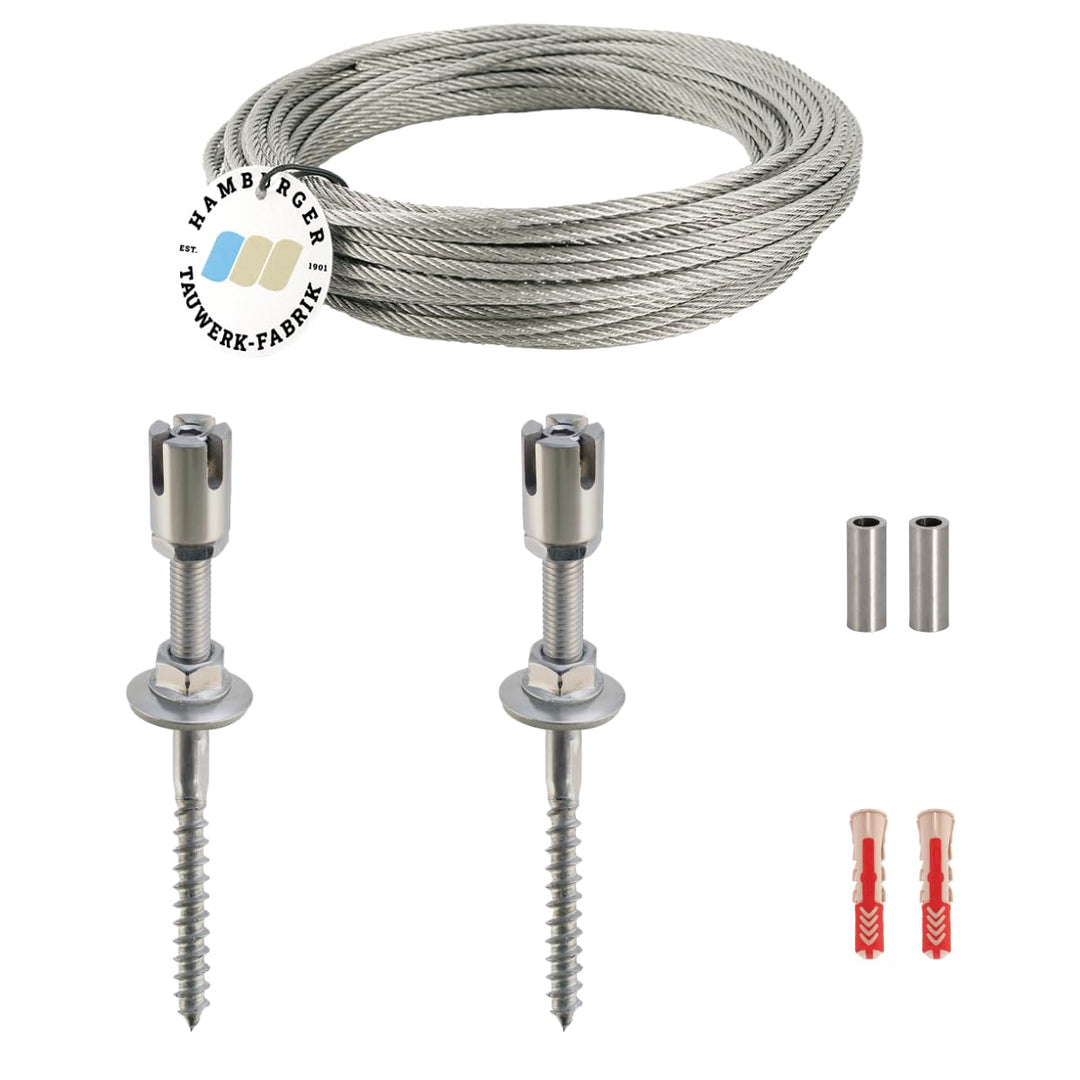 Rankhilfe/Ranksystem ''M'' aus Edelstahl - Wandabstand 50mm (Set 1) mit 2 Wandhaltern und 2,5m Draht