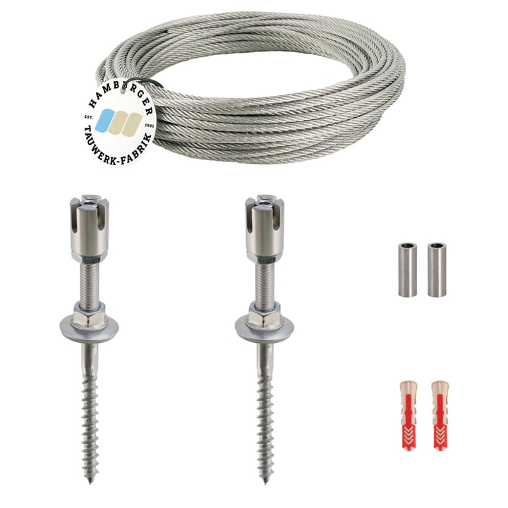 Rankhilfe/Ranksystem ''M'' aus Edelstahl - Wandabstand 50mm (Set 1) mit 2 Wandhaltern und 2,5m Draht