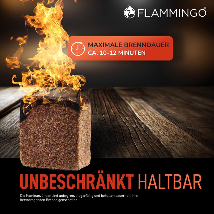 Flammingo® Ökologische Anzündwürfel, braun - ca. 875 Stk, 7 kg Karton - Brenndauer ca. 12 min pro Wü