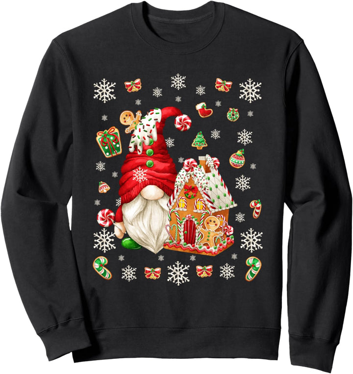 Cute Santa Gnomie With Gingerbread House & Snowflake Pattern Sweatshirt