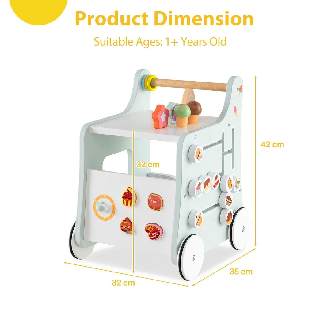 LIFEZEAL Lauflernhilfe Holz, Baby Lauflernwagen mit süssem Zubehör, Montessori Lauflernspielzeug mit