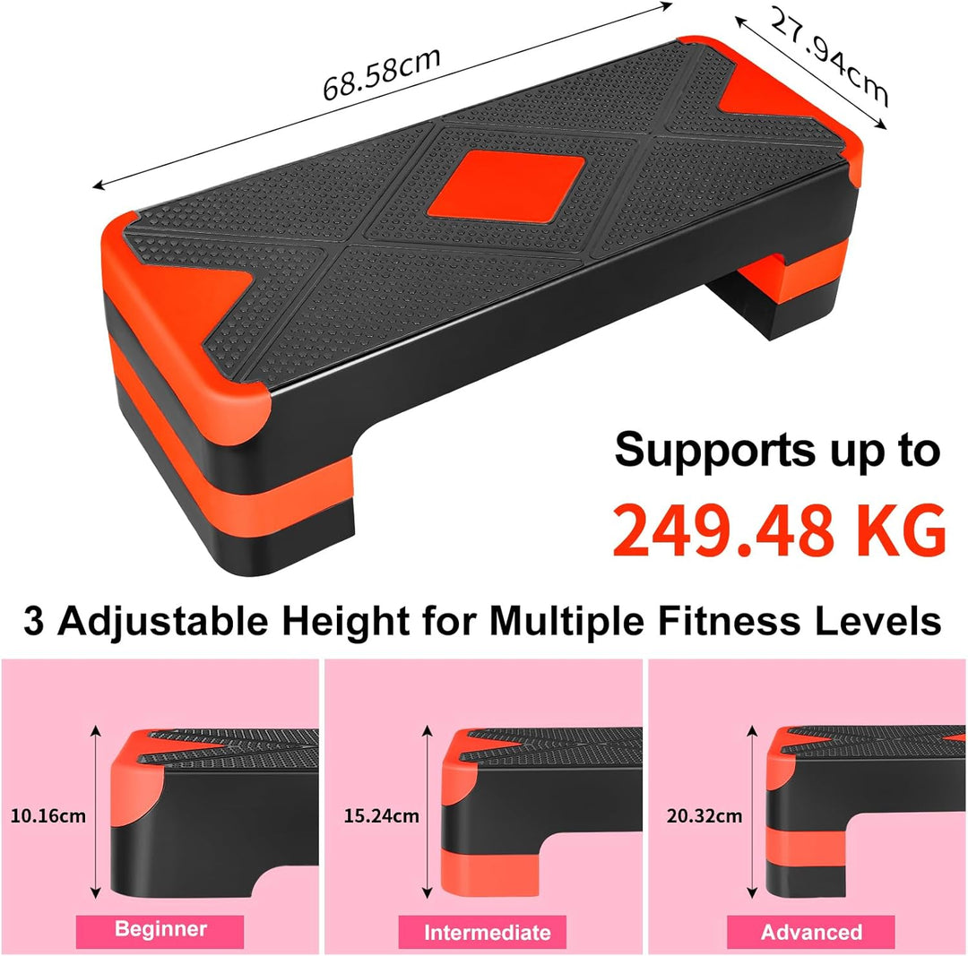 Aerobic Step Platform Orange, Höhenverstellbarer Fitness Stepper für Heimtraining & Gym, verstellbar