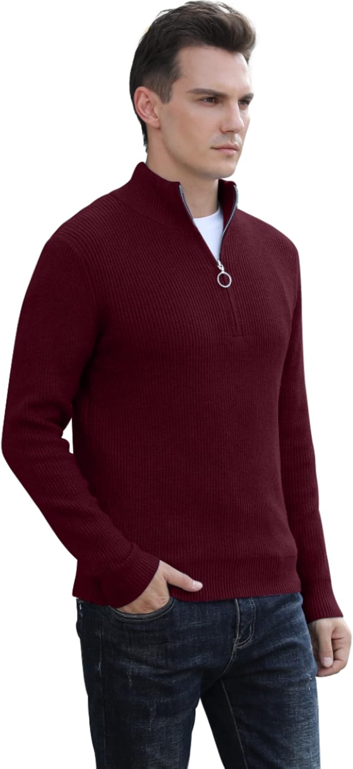 Hisir Pullover Herren Strickpullover 1/4 Zip Pulli Männer, Bequem Weich Warmer Winter Pullover für M
