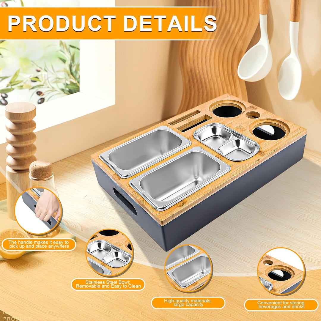 Couchbar Snackbox, Sofatablett Snackbox Mit Snackschalen Aus Edelstahl, Snackbox mit Fächern, Sofaab