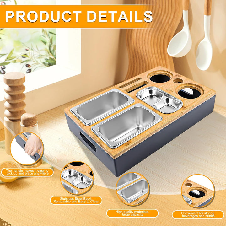Couchbar Snackbox, Sofatablett Snackbox Mit Snackschalen Aus Edelstahl, Snackbox mit Fächern, Sofaab