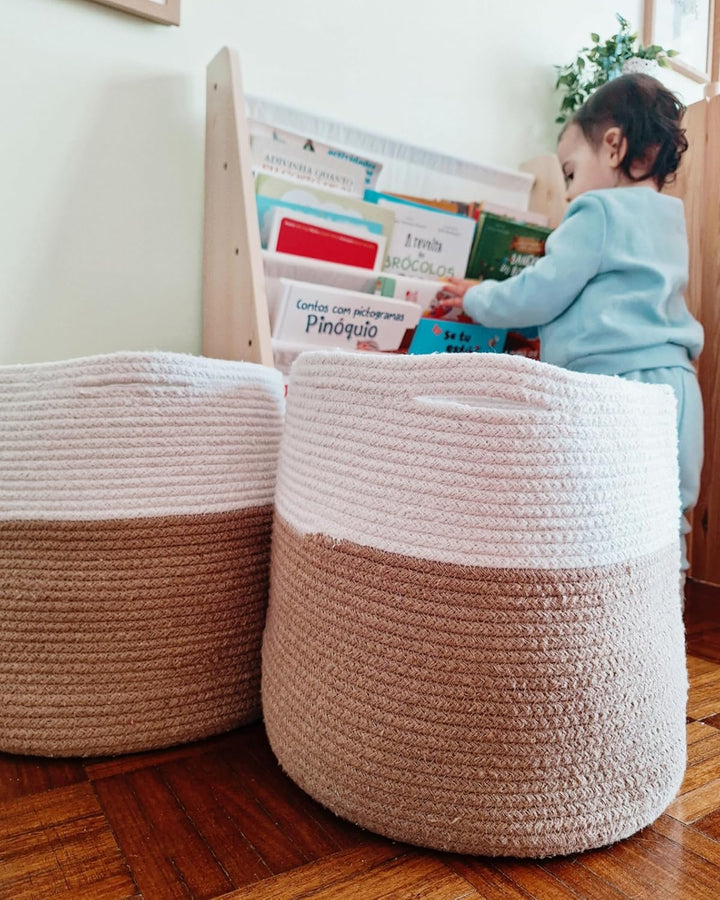 Aufbewahrungskörbe Baumwolle beige/natürlich/weiss 34 cm Boho 2er Set Ardesen