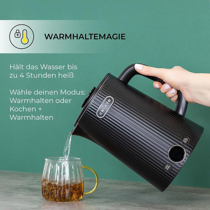Kettle 1.7 L with Temperature Selection &amp; Warming Function - Electric Stainless Steel 2200W, 6 Tempe