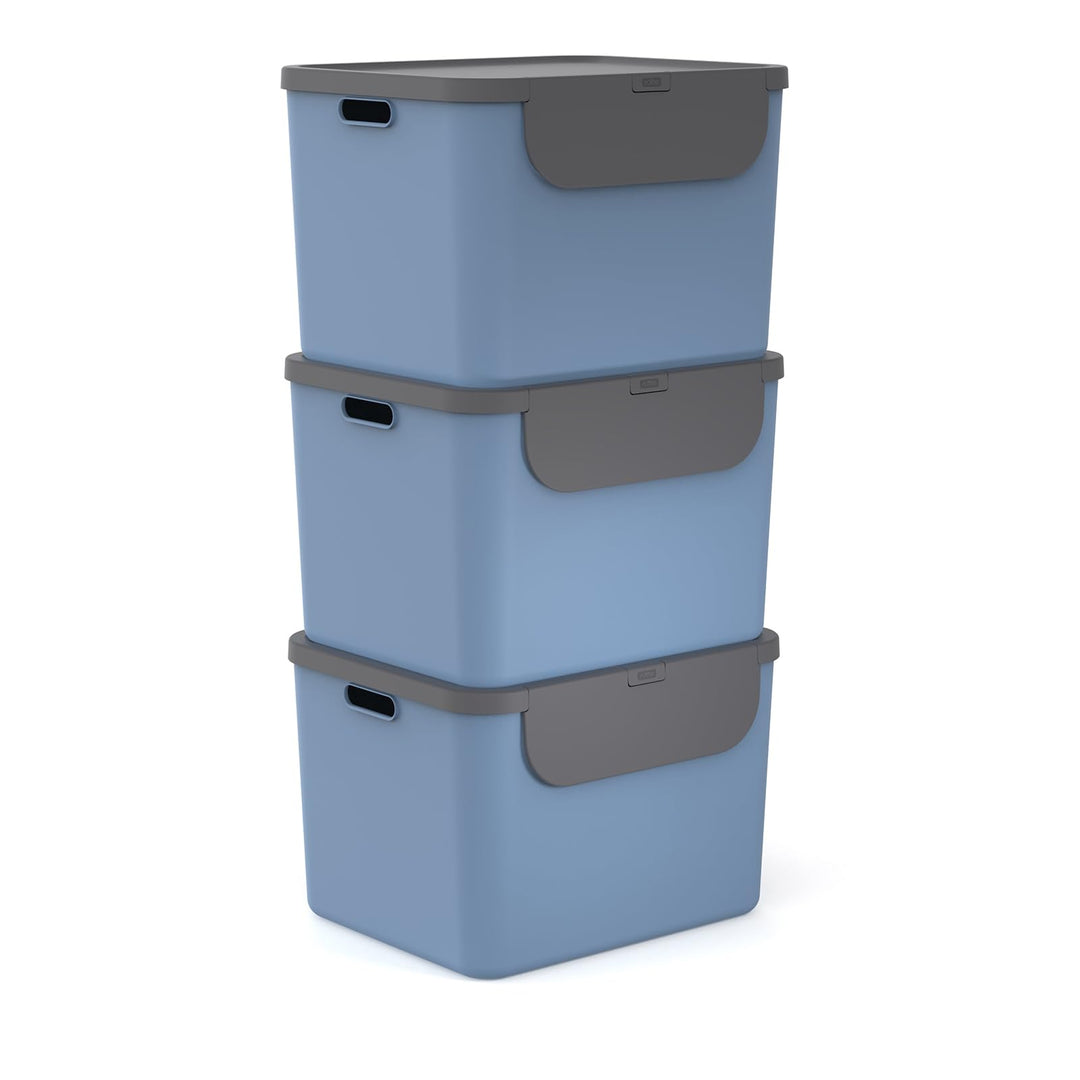 Rotho Albula 3er-Set Mülltrennungssystem 55l für die Küche, Kunststoff (PP) BPA-frei, 55l (52.3 x 40
