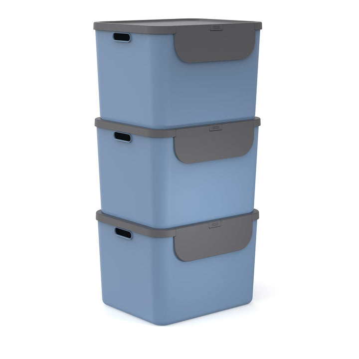 Rotho Albula 3er-Set Mülltrennungssystem 55l für die Küche, Kunststoff (PP) BPA-frei, 55l (52.3 x 40