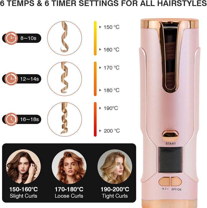 Automatischer Lockenstab, Tragbarer Kabelloser Automatischer Lockenstäbe Automatisch Rotierender Loc