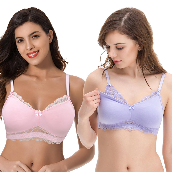 Curve Muse Übergrösse Still Baumwolle Ungefüttert Drahtloser BH Mit Spitzenbesatz 80D Lavendel,rosa(
