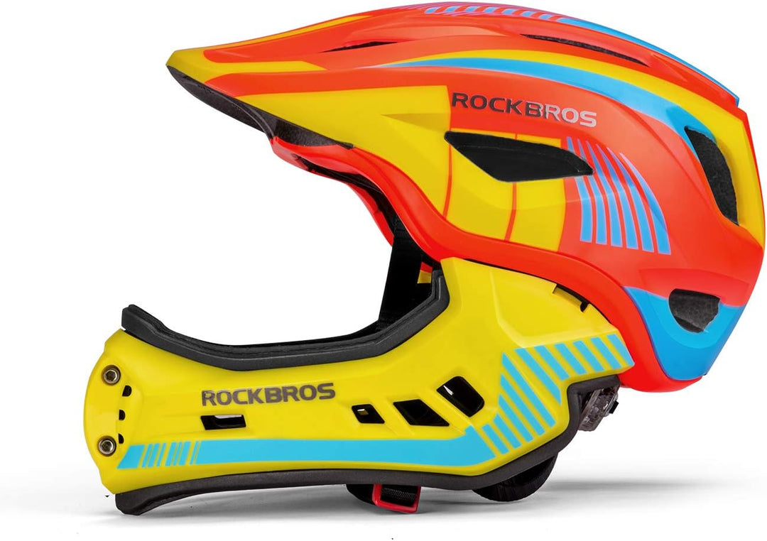 ROCKBROS Kinderhelm Integriert Fahrradhelm Kinder Jugend Fullface Helm mit Abnehmbarem Kinnschutz BM