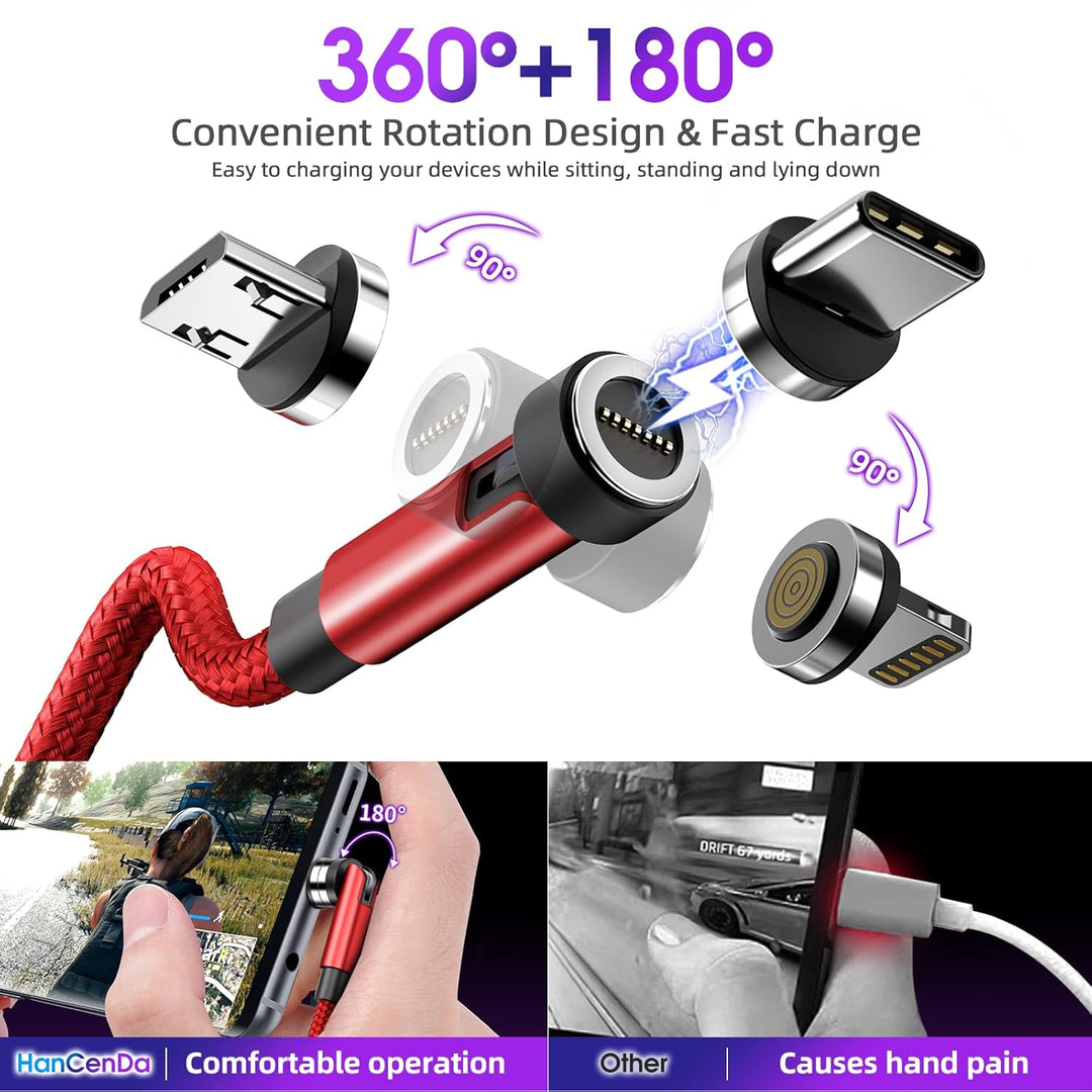 HanCenDa USB C Magnet Ladekabel[1M+2M+3M], 3 in 1 Magnet Ladekabel, 3A QC Schnellladung Datenübertra