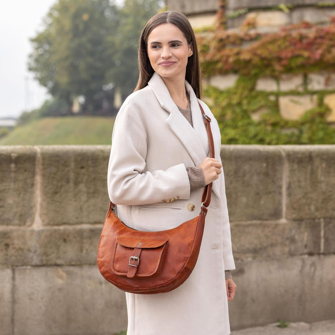 Gusti Umhängetasche Leder - Mira Damen Handtasche Ledertasche Vintage Braun Leder