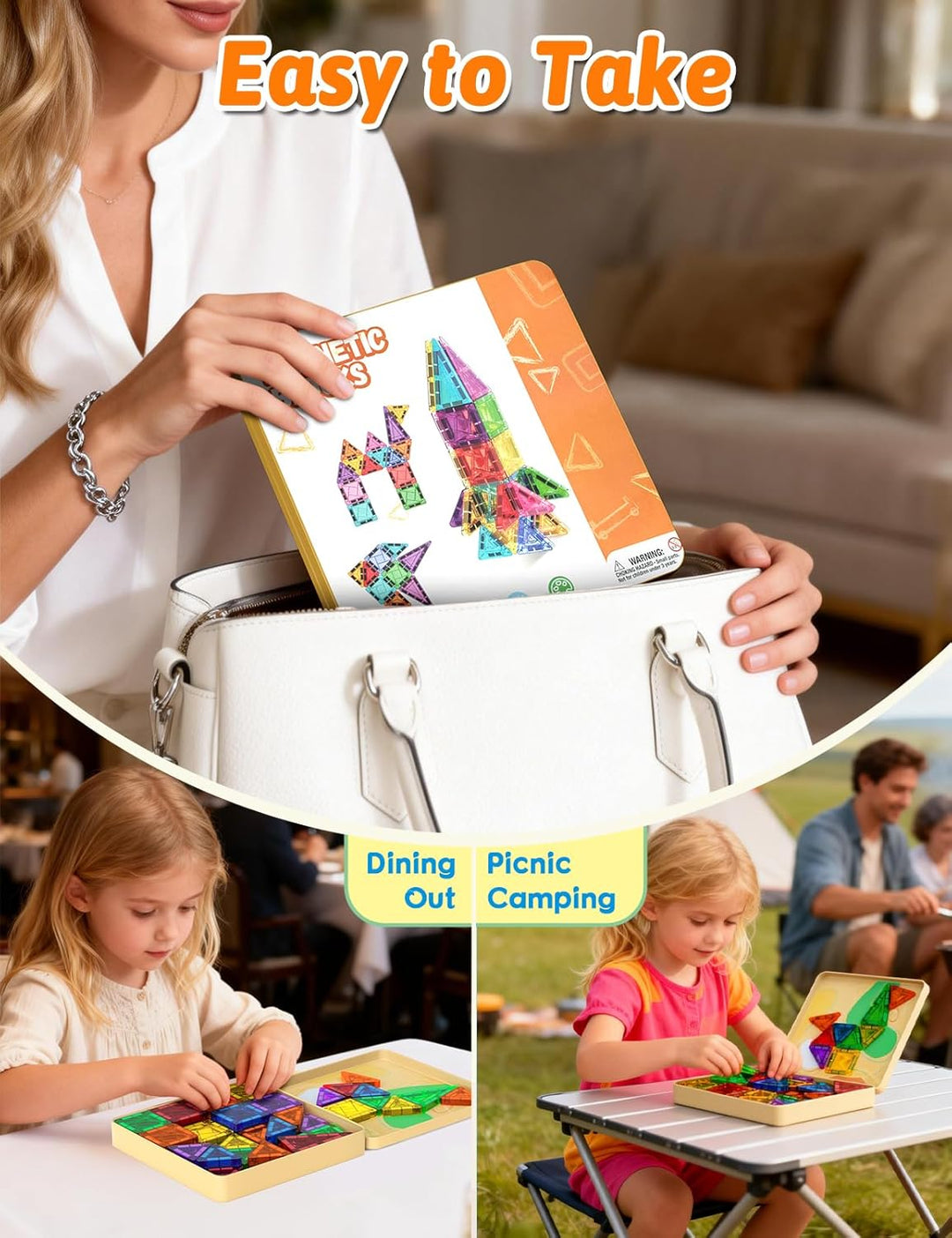 Magnetische Fliesen 60 Stück, Mini Magnetbausteine ReiseSet, Magnetbausteine für Kinder Kreatives Sp