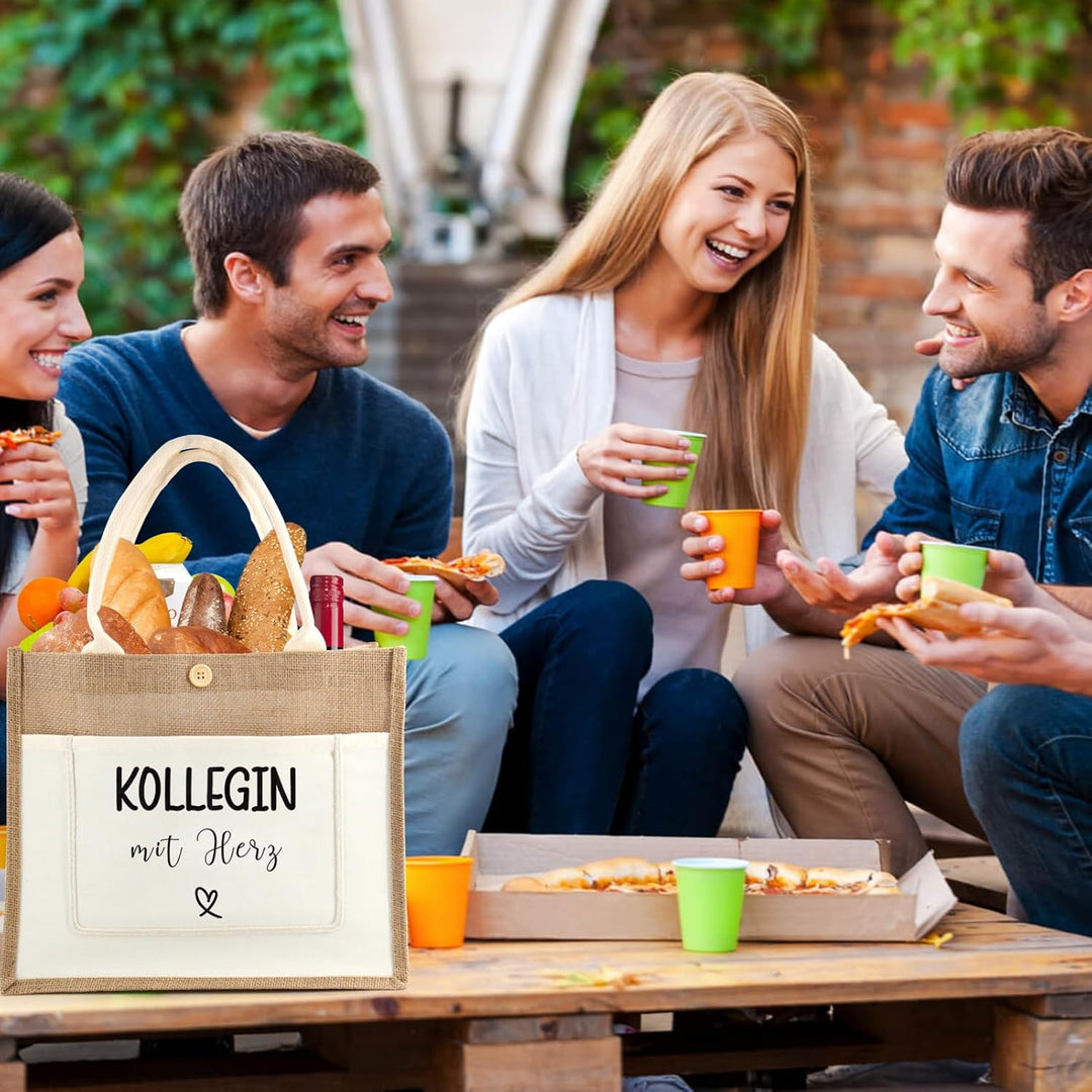Jutetasche Kollege Geschenk Jute Shopper Bag, Jute Einkaufstasche mit Kollegin Herz, Jutebeutel als