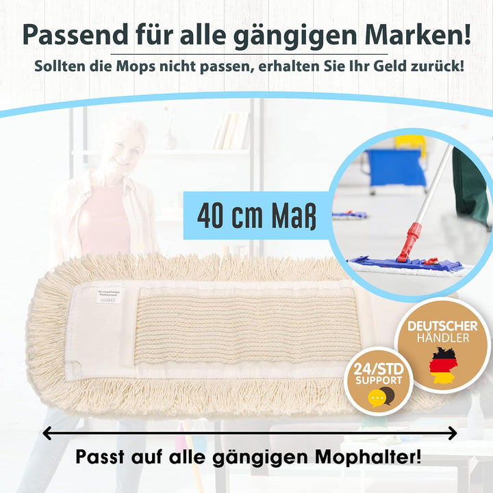 10 Stück Premium Wischmopbezug Ersatzbezug Set Baumwolle für 40 cm Wischmop Klapphalter Made IN Euro
