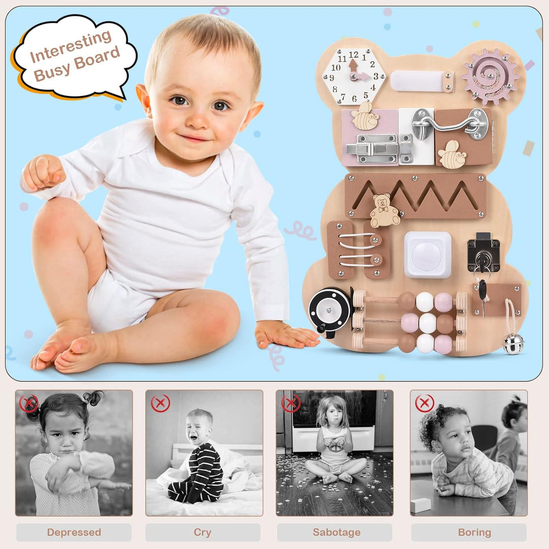 Ovshnrr Montessori Busy Board Motorikwand Sensory Activity Board Holzspielzeug für Kleinkinder Hölze