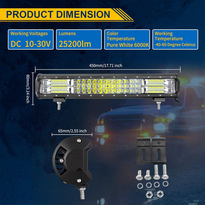 Willpower LED Arbeitsscheinwerfer Bar 18'' 46cm 252W LED Scheinwerfer 12V 24V Flutlicht Strahler Com