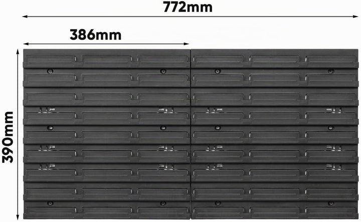 PAFEN Lagersystem Stapelboxen mit Deckel Wandregal 772 x 390 – 24 Stück Boxen - Werkzeugwand Werksta