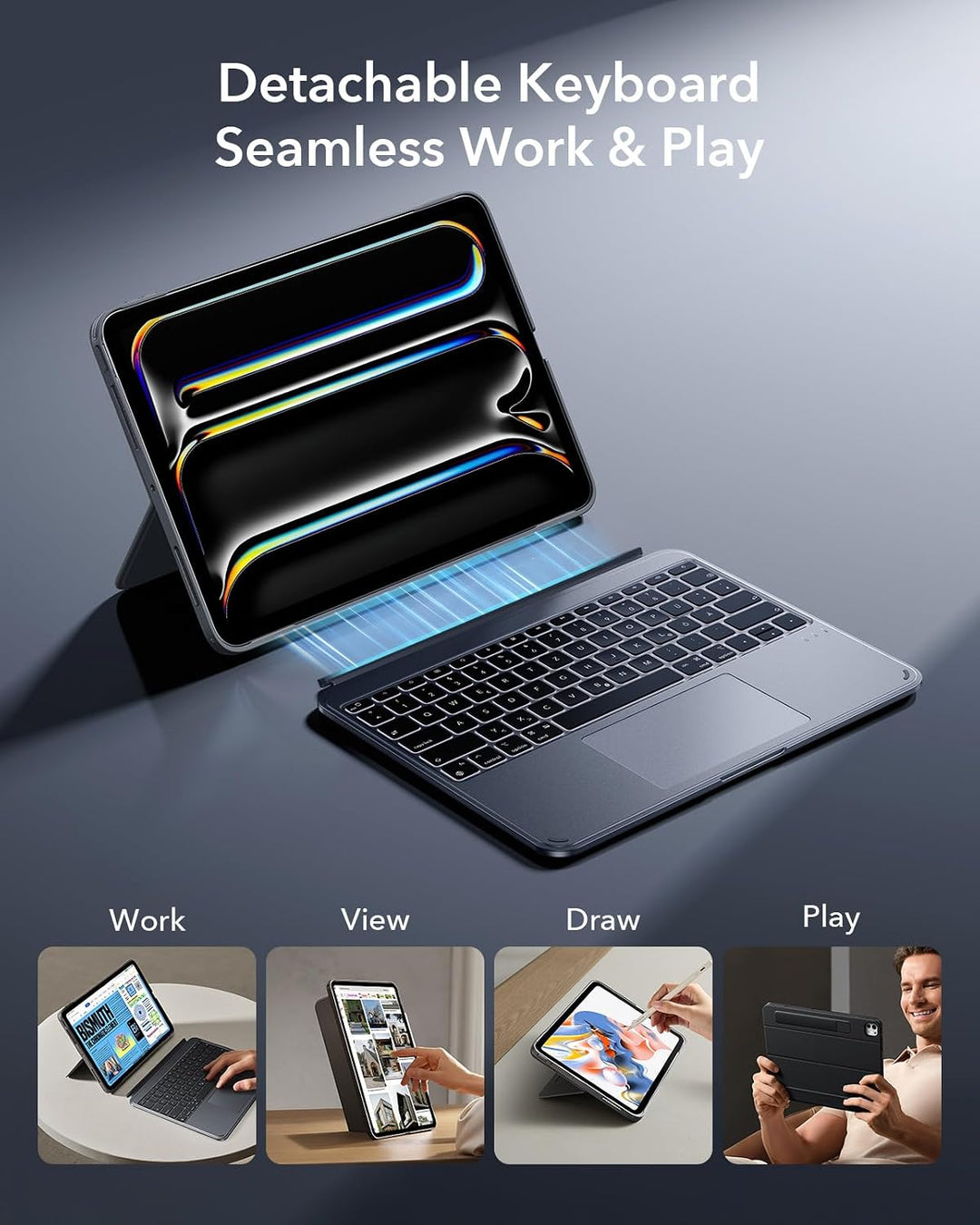 ESR Hülle mit Tastatur für iPad Pro 13" (M5/M4) 2025/2024 – Magnetisch abnehmbare Tastatur, Hoch- un