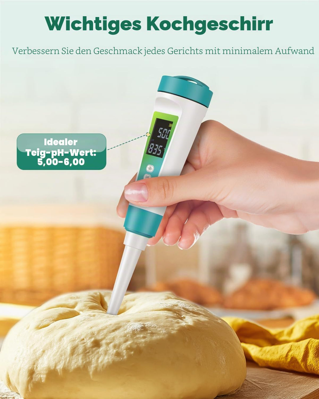 Pawfly Digitales pH-Messgerät für Lebensmittel mit hoher Genauigkeit zur Messung von Sauerteig Brot