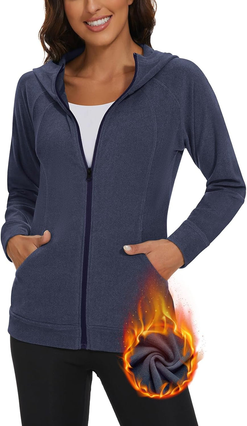 Soneven Damen Fleecejacke,Sweatjacke Mit Kapuze Mit Fleece Reissverschluss Hoodie Kapuzenjacke Langa